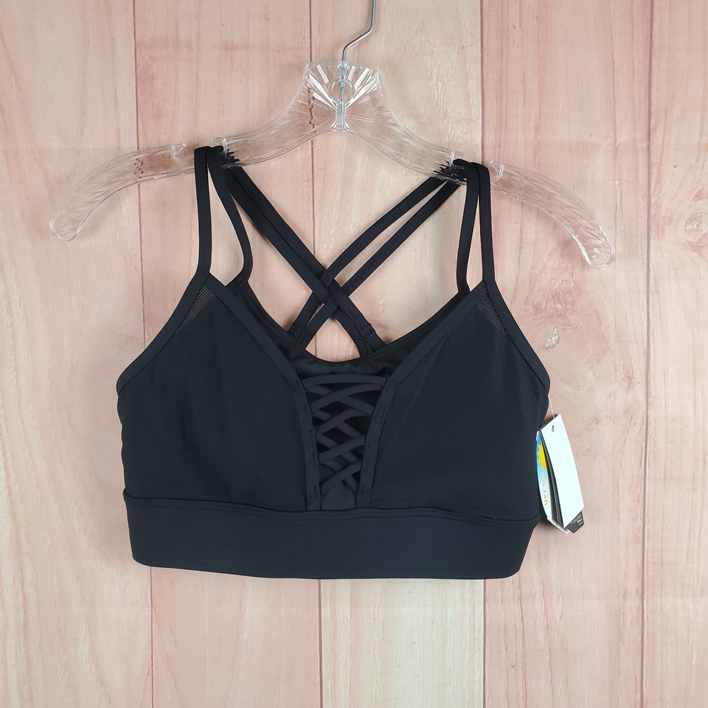 TYR Quinn Sports Bra Womens Small Black Stretch Lace Up Front UPF 50+ Athletic